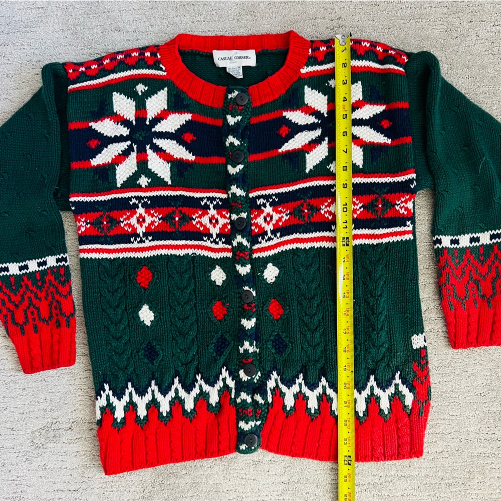Vintage 90s Ski / Snowflake Holiday Red and Green Cardigan by Casual Corner - Picture 9 of 10